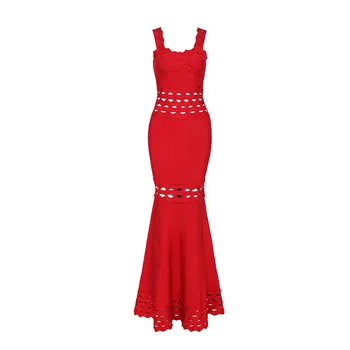 

Women Luxury Sexy Backless Red Maxi Long Bandage Dress 2017 Knitted Elastic Elegant Party Dress