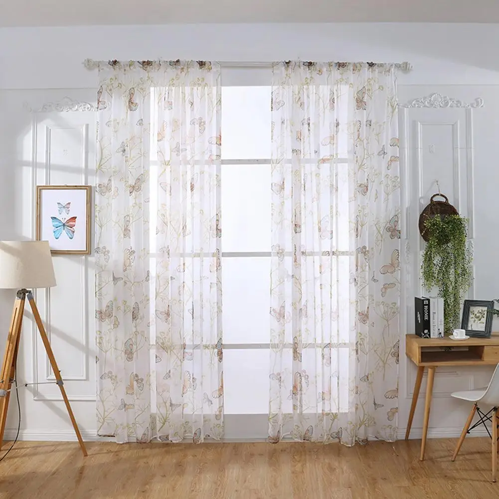 

WhiteButterfly Printed Curtains Modern Curtains for Living Room Transparent Tulle Curtains Window Drapes Sheer for the Bedroom