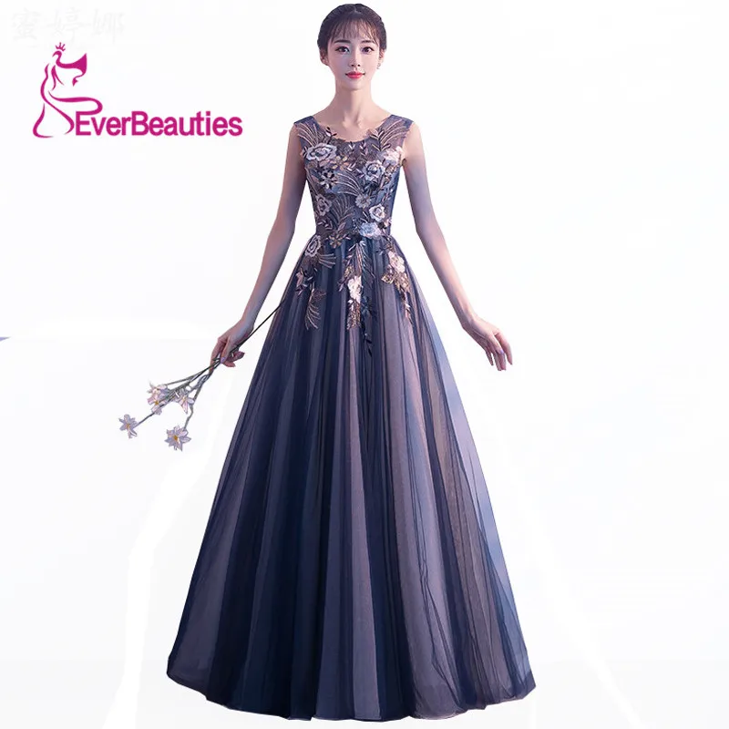 

Prom Dresses 2019 Long Tulle Appliques A-Line Party Gowns Dress Elegant Formal Evening Prom Dress Vestido De Festa Longo