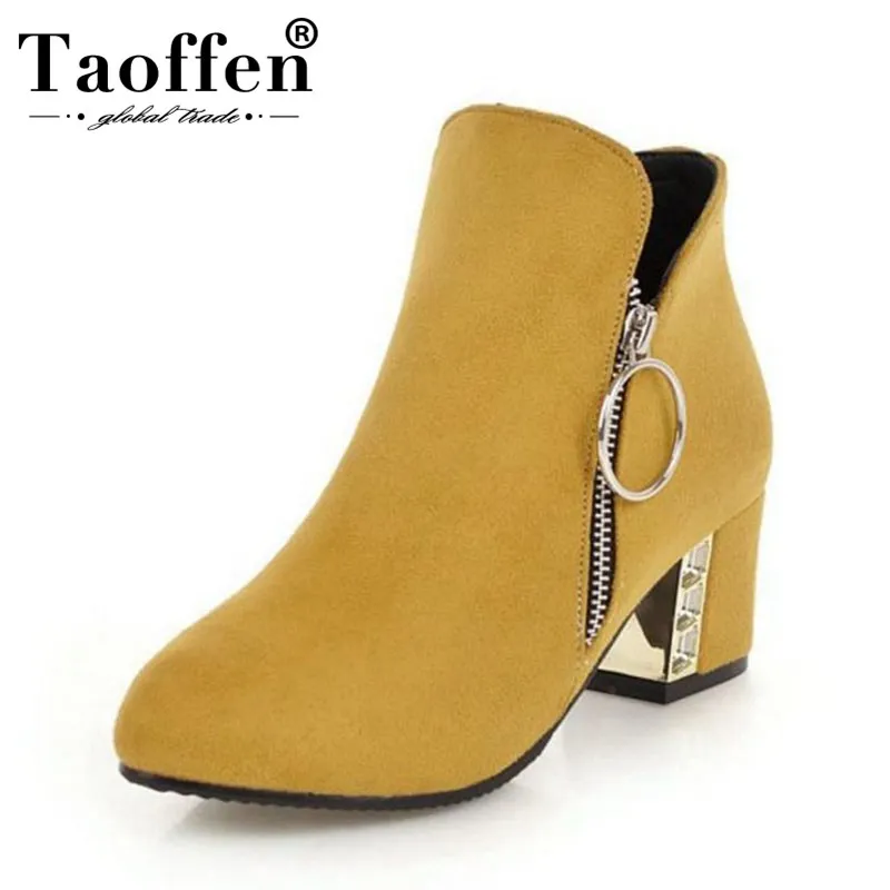 

TAOFFEN Plus Size 32-48 Women Ankle Boots Zipper Fur Winter Shoes Woman Thick Heels Warm Short Boots Fashion Ladies Boots
