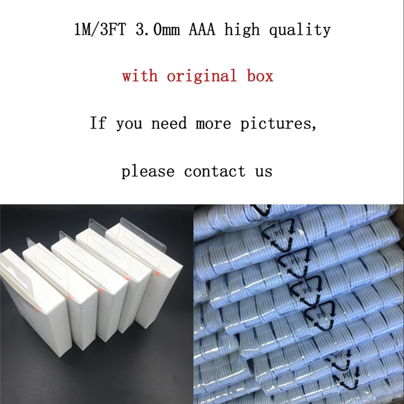 

100 pcs/ 3.0mm AAA high quality USB Data Sync Charger Cable For ipad Air iPhone 7 6s 6 plus 5s For IOS10 with retail box