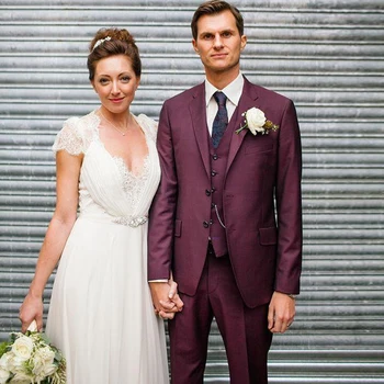 

2017 New Custom Made Fashion Burgundy Tuxedo Mens Wedding Suits Groom Tuxedos Dress Suits Formal Suits (Jacket+Pants+Vest) A128