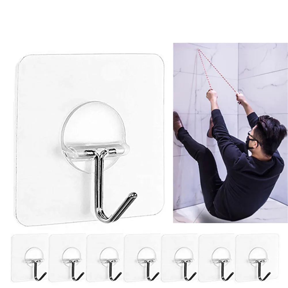 2-8pcпрозрачная прочная самоклеящаяся настенная вешалка съемный крючок для подвешивания полотенец Швабра Сумочка аксессуары для кухни и ванной комнаты