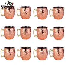 12Pcs 550ml 304 Stainless Steel Drum Type Moscow Mug Hammered Copper Plated Beer Mug Beer Cup Water Glass Drinkware