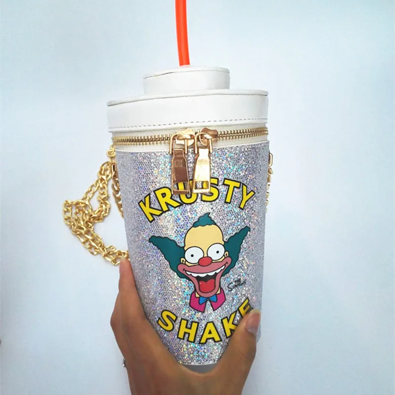 

The new design fashion personality with straw drink bottle zipper shoulder bag mini satchel bag