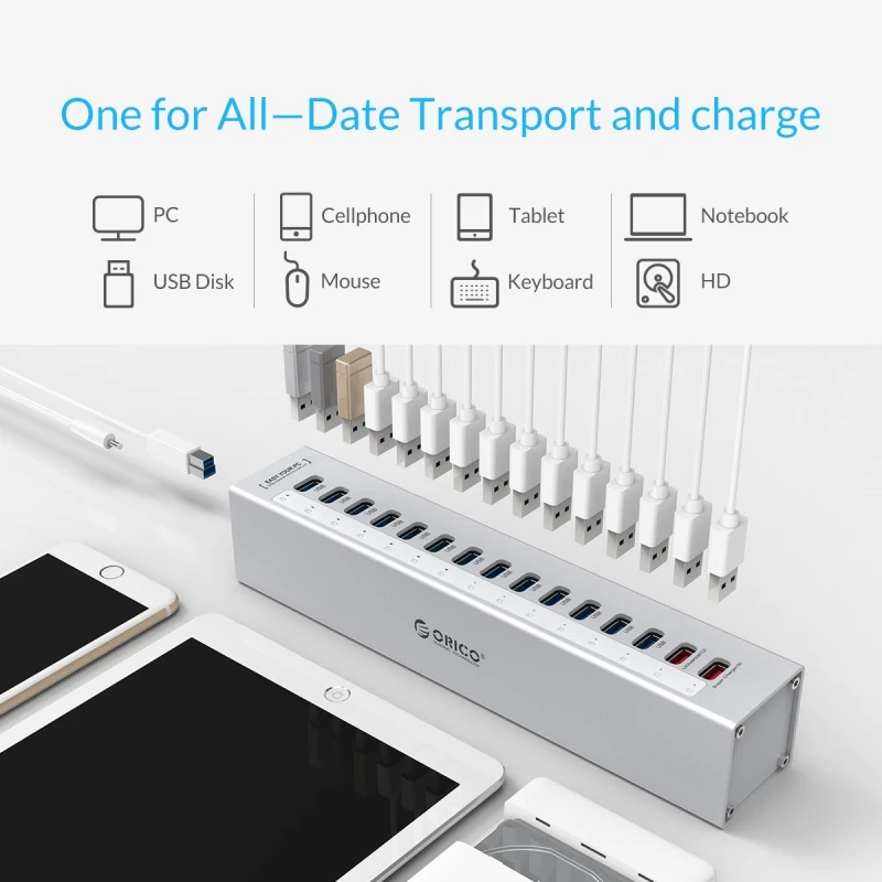 ORICO A3H13P2 SV 13 разъемов USB 3.0 HUB распределитель с 2 зарядными портами 5 В 4 A Быстрая