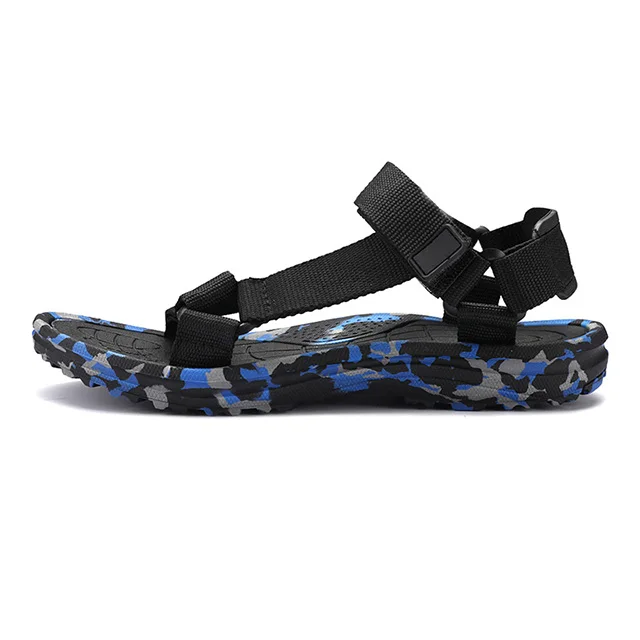 Летние мужские сандалии; камуфляжная Мужская обувь; пляжная обувь в гладиаторском стиле; мужские тапочки; модные Вьетнамки; Sandalias chaussure homme - Цвет: W2018 Black Blue