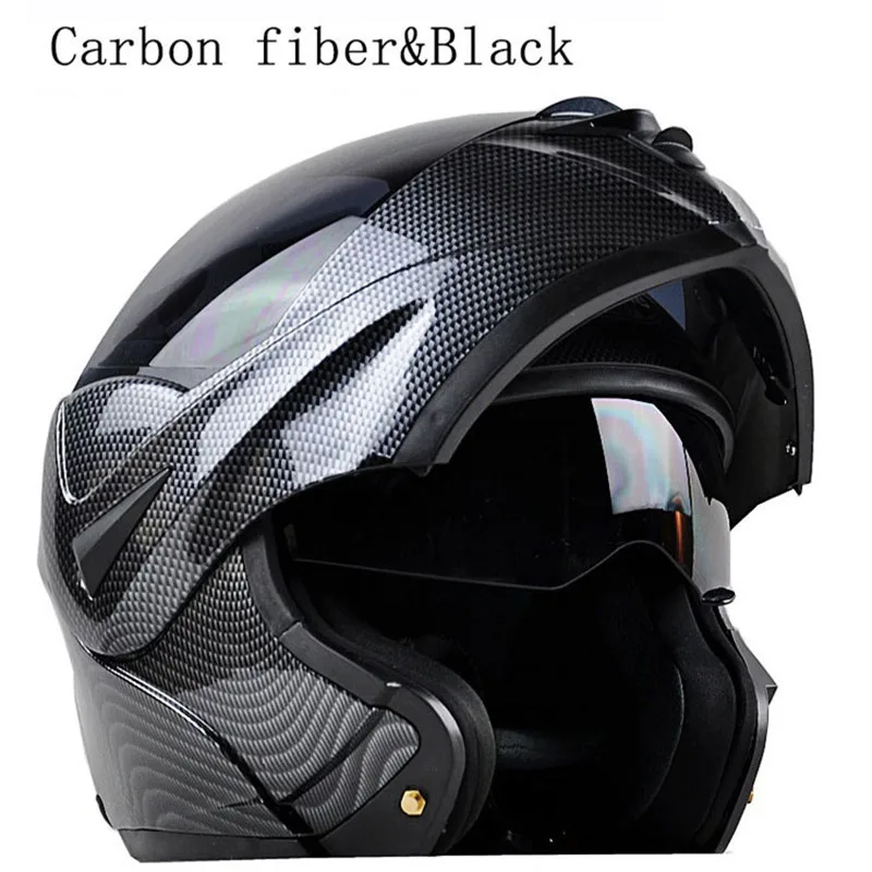Мотоциклетный Bluetooth шлем из углеродного волокна с двойным козырьком в горошек модульный флип-кейс для мотокросса уличный велосипед+ гарнитура - Цвет: carbon black