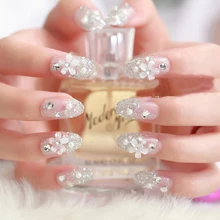 Невесты искусственный 3D накладные ногти, Свадебный Французский Алмазный палец поддельные накладные ногти 24 шт./компл