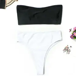 2019 черный, белый цвет для женщин бандо Бюстгальтер Push-Up комплект бикини купальник Высокая талия Купальники для малышек ванный комплект Famale