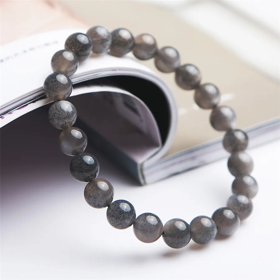 

8mm Genuine Natural Black Sunstone Bracelets For Women Crystal Round Beads Jewelry Charm Stretch Bracelet