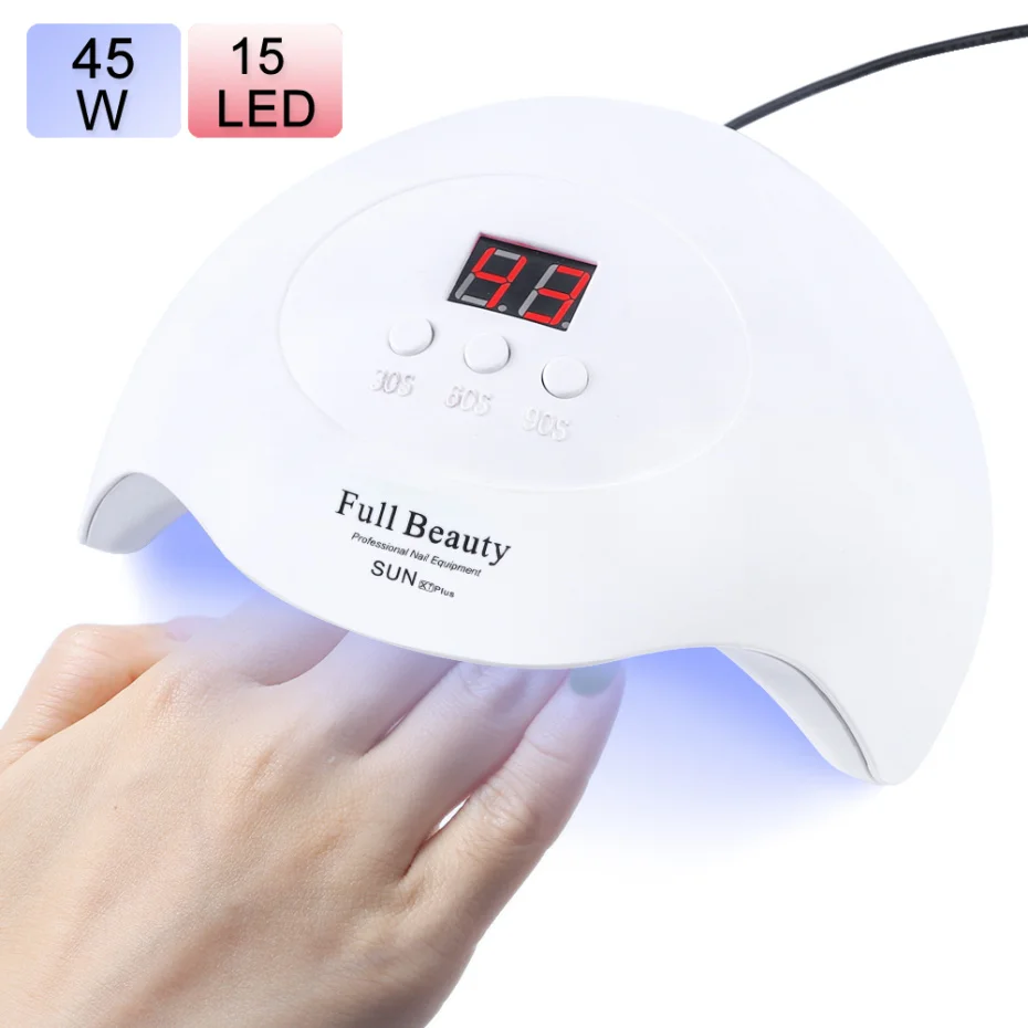

45W UV LED Lamp for Manicure Nail Dryer Curing All Types Gel Polish 30s/60s/90S Timer Nail Art Equipment Tools LESUN X7Plus