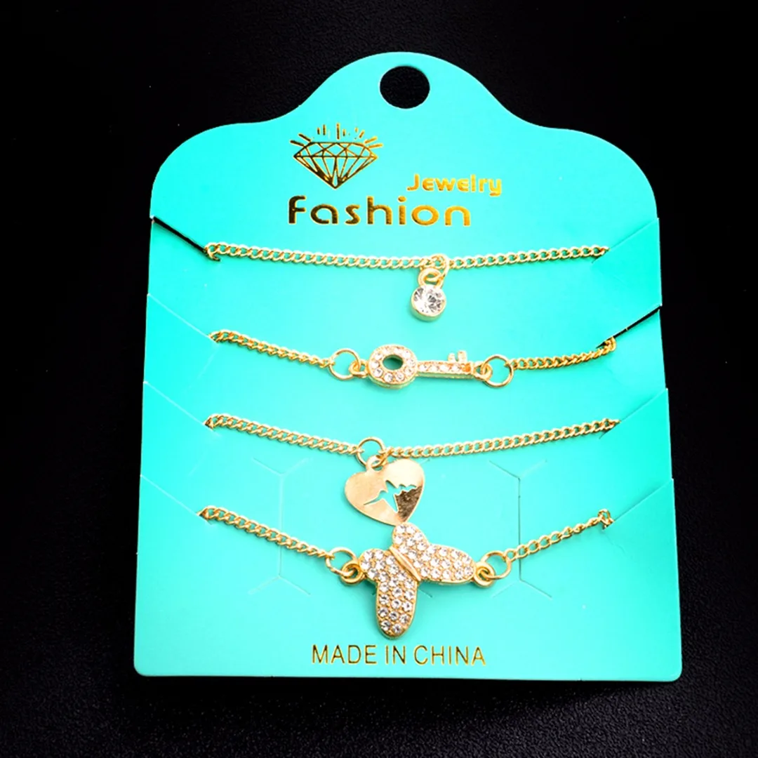 Charming Jewelry Set pulseira feminina 4pcs/set Crystal Butterfly Bracelet Heart ECG Necklace For Women Jewellery Gift shellhard