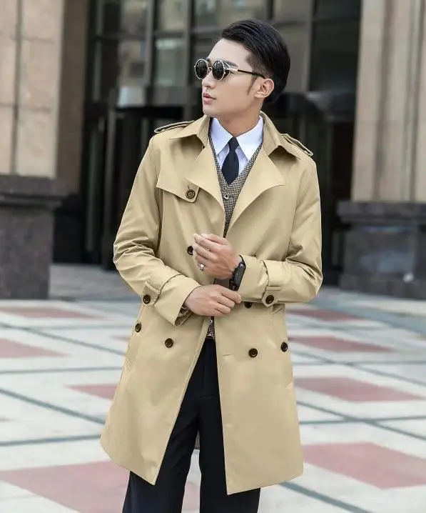 

Christmas Korean plus size 6XL 7XL 9XL 8XL blue trench coat men Spring long coat gentleman brand beige double-breasted jacket