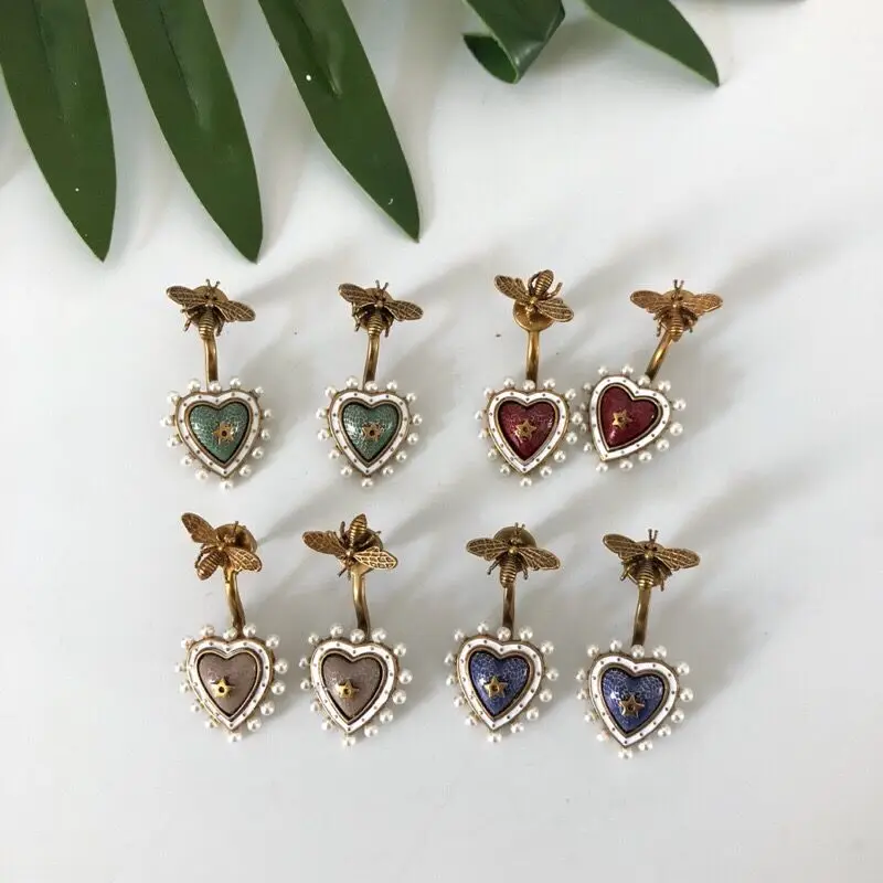 

Brand design heart bee earrings for women vintage style copper jewelry five point star earrings luxury brand fashion jewelry
