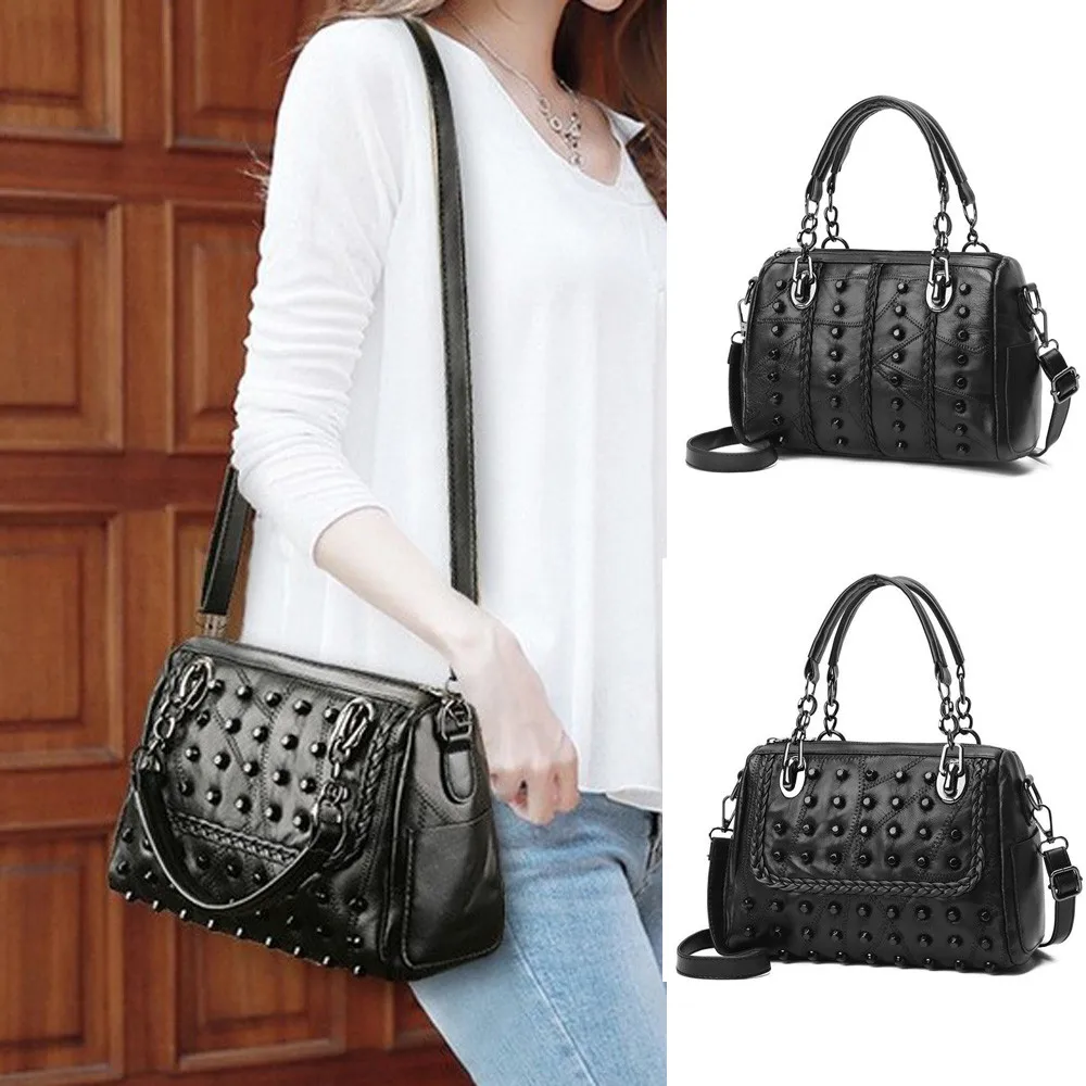 2018 Woman Casual Bags Women Leather Rivet Handbag Shoulder Bag