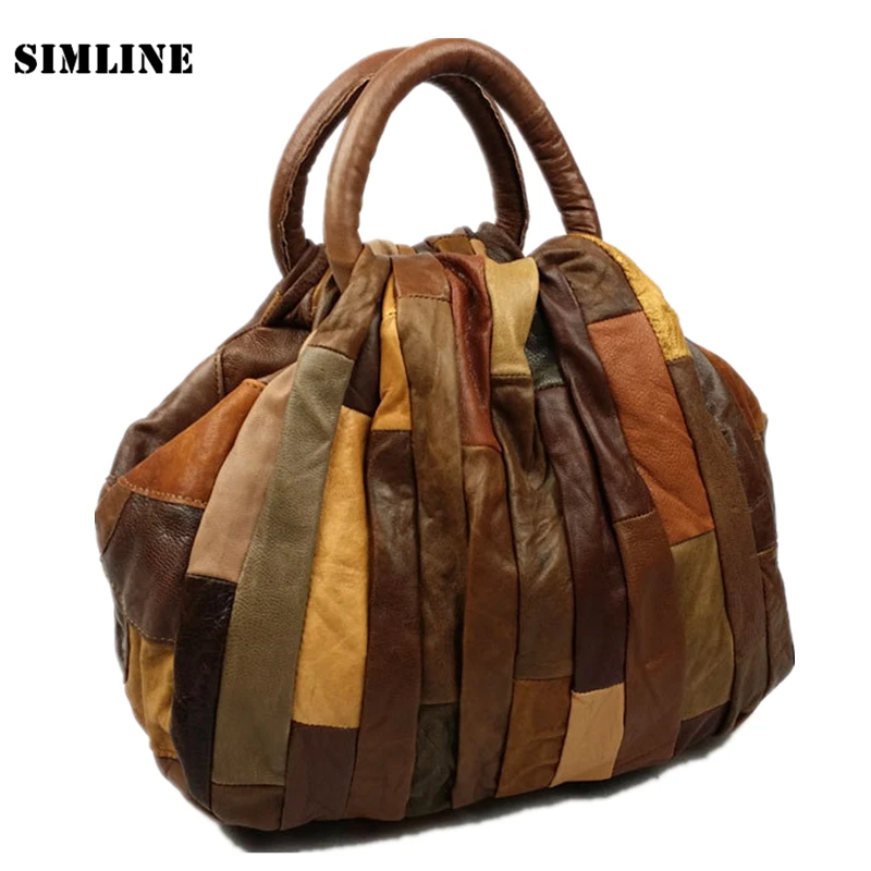 Luxury Vintage Patchwork Casual 100% Genuine Leather Cowhide Women Tote Handbag Messenger Shoulder Crossbody Bag Bags For Ladies Luxury Vintage Patchwork Casual 100% Genuine Leather Cowhide Women Tote Handbag Messenger Shoulder Crossbody Bag Bags For Ladies
