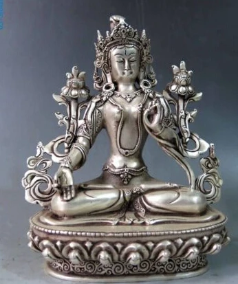 

[old craft ] 8" China silver carved Buddhism Kwan-yin White Tara buddha Sculpture Statue (A0314)