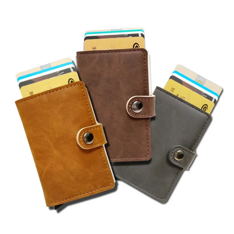 

Slymaoyi Antitheft high quality metal men card holder rfid aluminium credit card holder with rfid blocking pu leathe mini wallet
