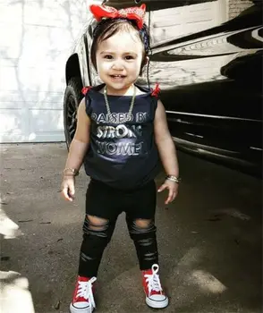 

US Toddler Kids Baby Girl Vest Tank Top Denim Jeans Ripped Pants Outfit Baby Girl Clothes
