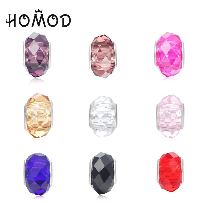 

HOMOD 1pc Large Hole 11 Color Crystal Beads Multi-Facets Section Charms Fits European Pandora Charm Bracelet Jewelry