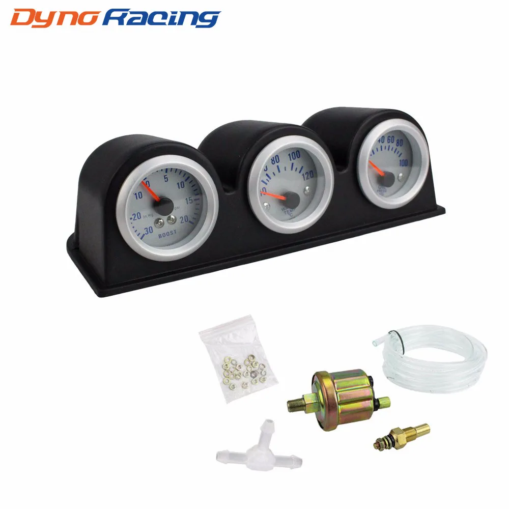 2'' 52MM Triple gauge kit Turbo boost Water Temperature Oil Pressure Gauge Car meter YC100650in