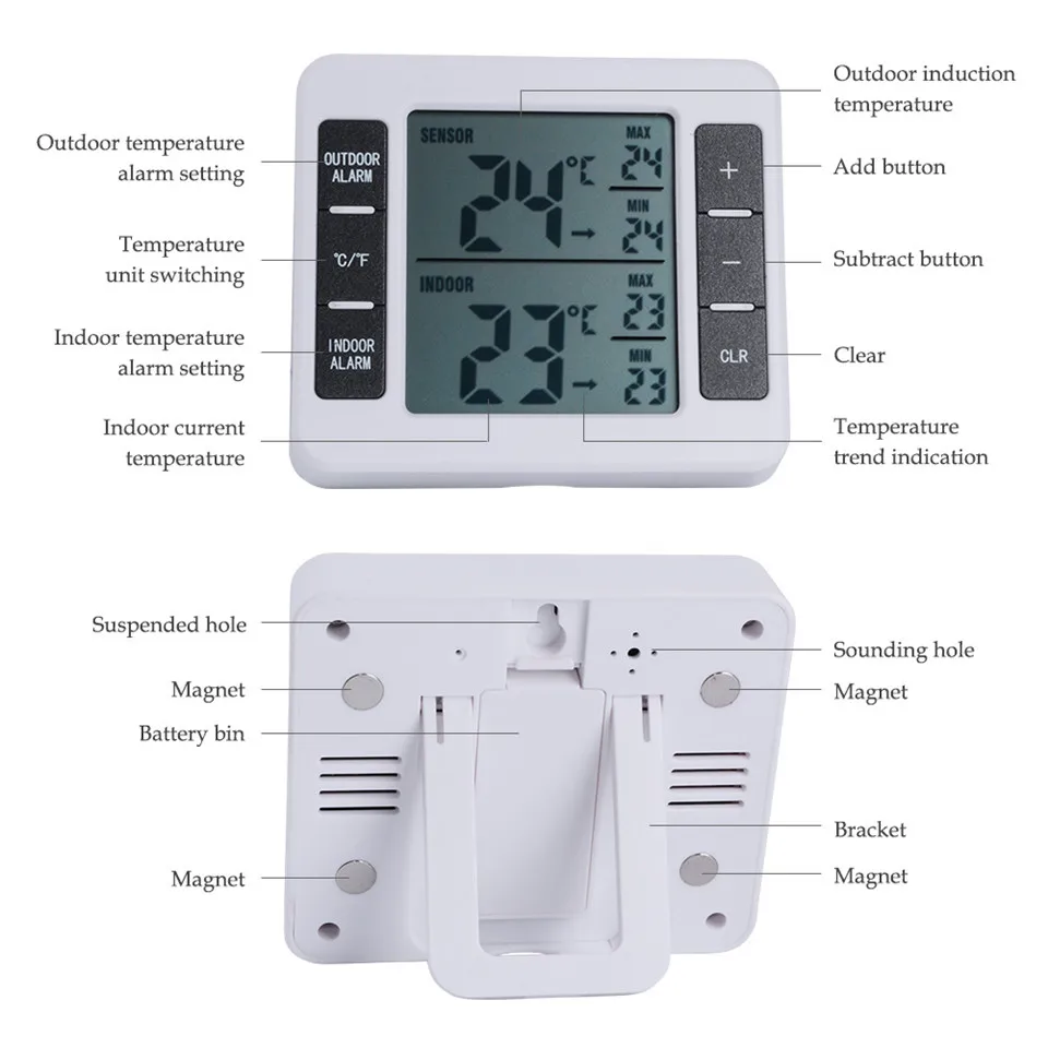 Цифровой Морозильный термометр для холодильника, беспроводной дистанционный датчик с звуковой сигнализацией для внутреннего и наружного использования