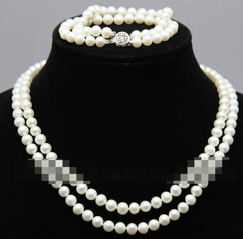 

charm Jew.657 Fashion A set double AAA 7-8mm white freshwater pearl necklace bracelet (A0516)