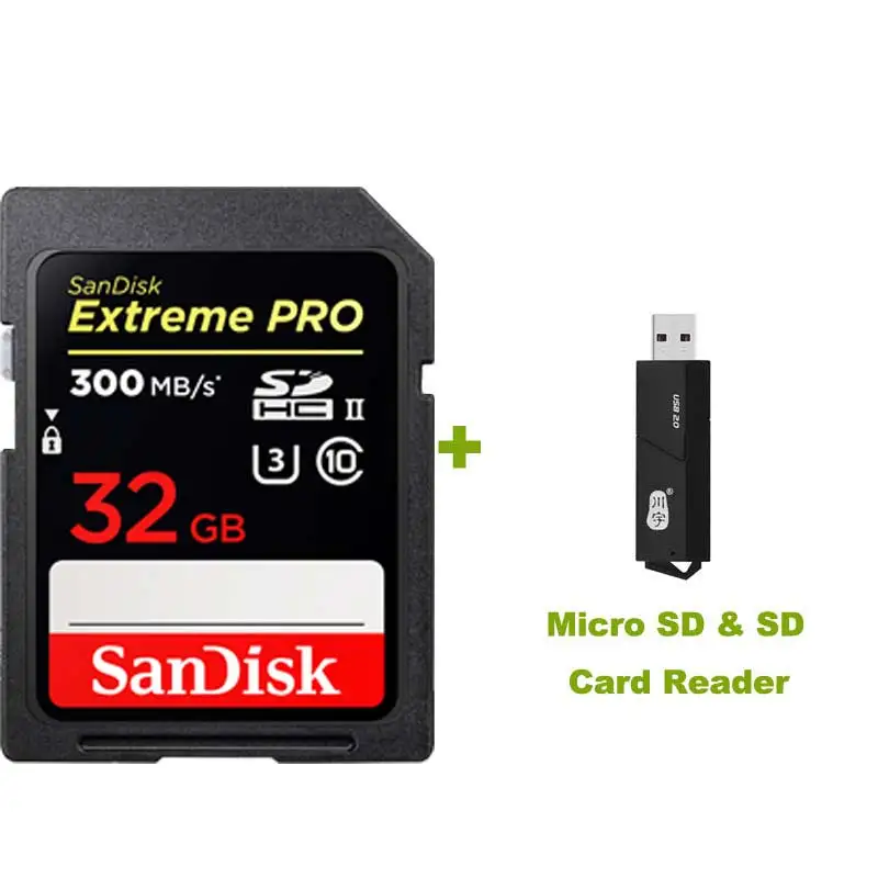 Sandisk Extreme Pro 32 Гб SDHC UHS-2 U3 Class10 флэш-карта памяти Скорость до 300 МБ/с. SDXPK карты для sony цифровой зеркальной камеры Nikon Canon DSLR Камера - Емкость: SDXPK-32G plus 2in1