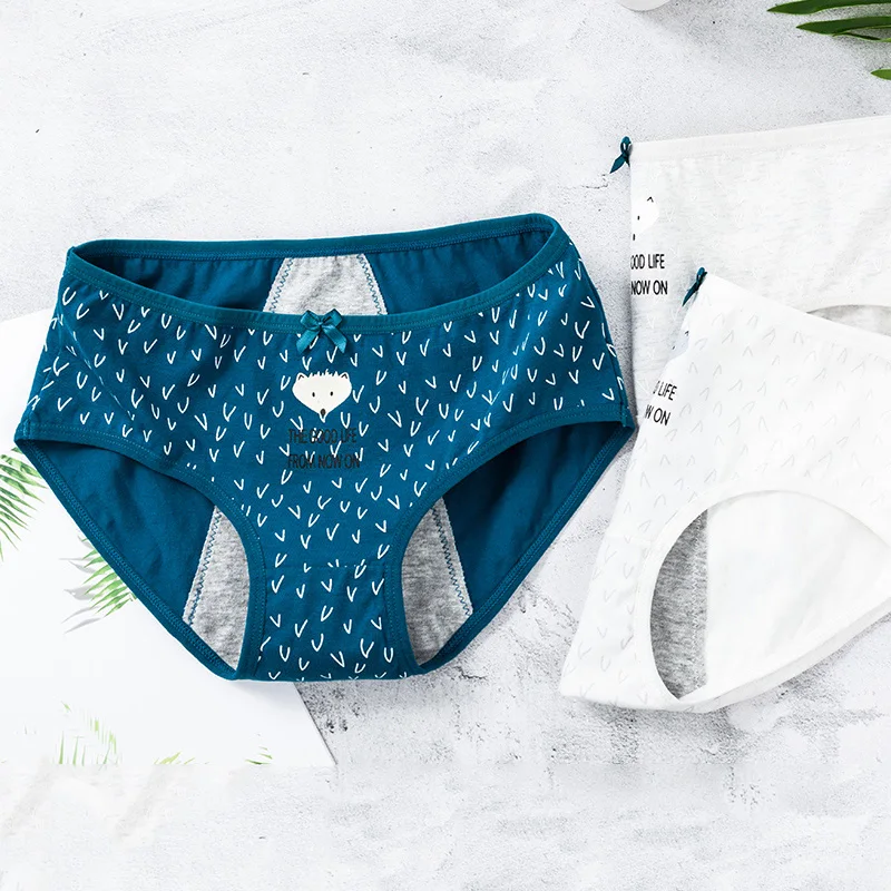 

Women Physiological Panties Leakproof Menstrual Period Pants Low Waist Underwear Cute Print Health Cotton Seamless Ladies Briefs