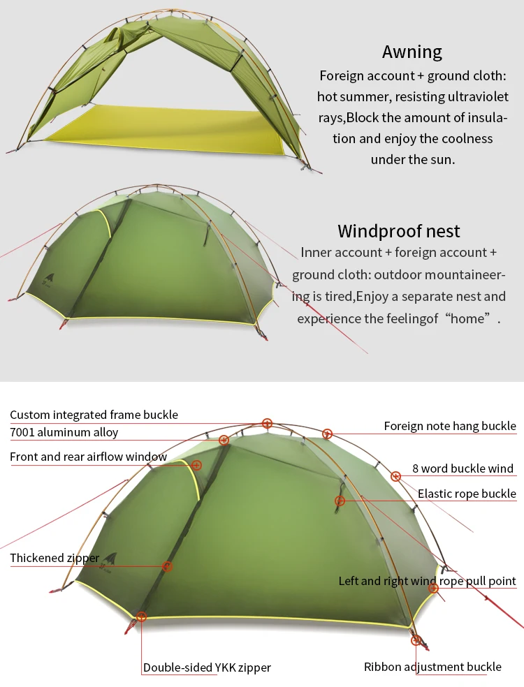 3F UL GEAR Зеленый и белый 3 сезона 4 сезона палатка 15D нейлон Fabic двухслойный водонепроницаемый тент для 2 человек