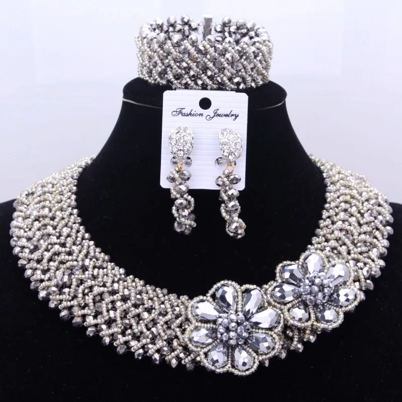 

4UJewelry 2018 New Dubai Jewelry Set in Silver For Bridal Women Braid Nigerian Jewellery Set Big Design African Women Necklace