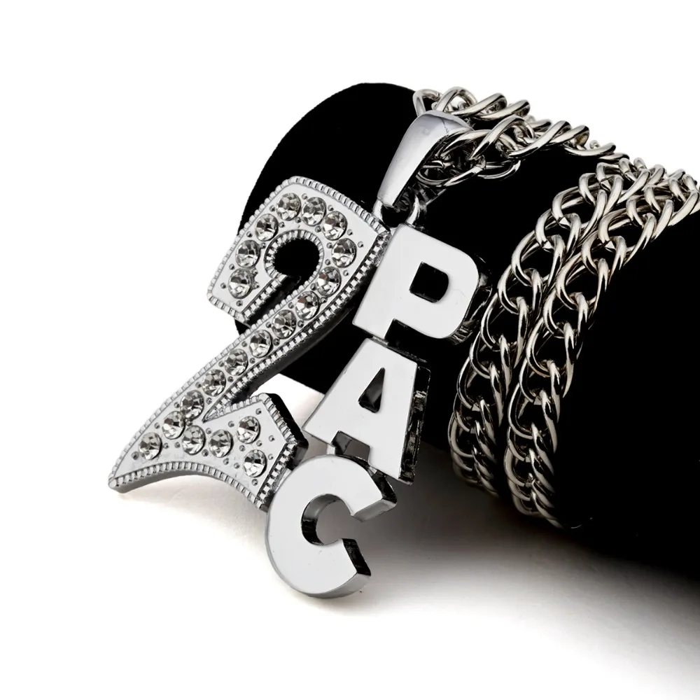 Мужские и женские золотые 2PAC Подвески Bling украшения в подарок на год хрустальные ожерелья хип хоп Шарм Франко 31,5 Дюймов цепи