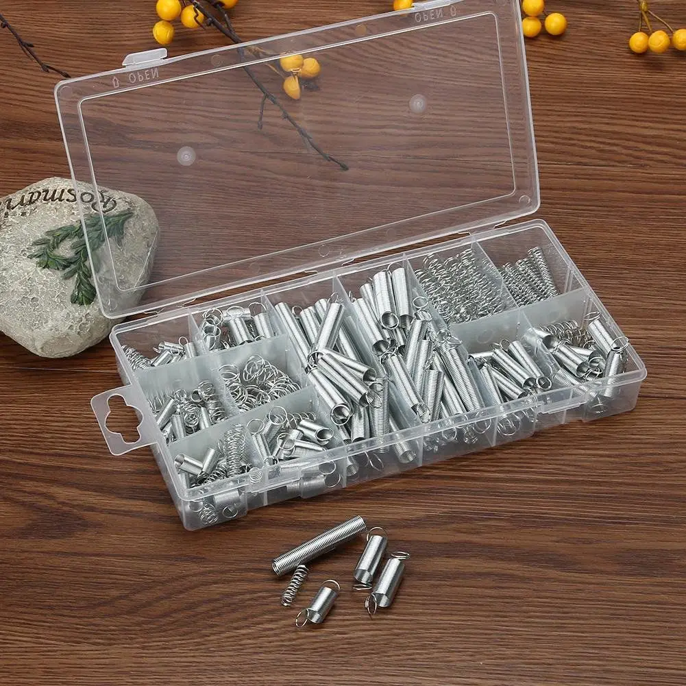 200 pcs Hardware Tools Various models Steel Spring Extension Tension Pressure Springs Set with Transparent Box