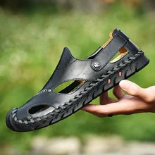 Мужские сандалии модные летние пляжные удобные дышащие мужские сандалии из натуральной кожи мужская повседневная обувь большой размер 48 L5