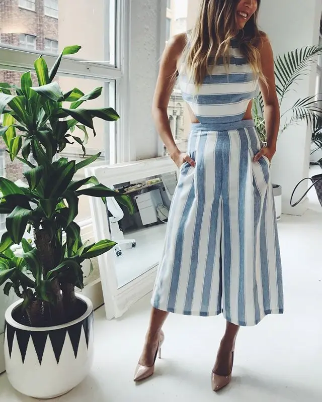 Women Jumpsuits - 2018 New design Fashion gray-white stripe popular jumpsuits Cotton Linen Loose Casual Playsuits Women Jumpsuits - 2018 New design Fashion gray-white stripe popular jumpsuits Cotton Linen Loose Casual Playsuits