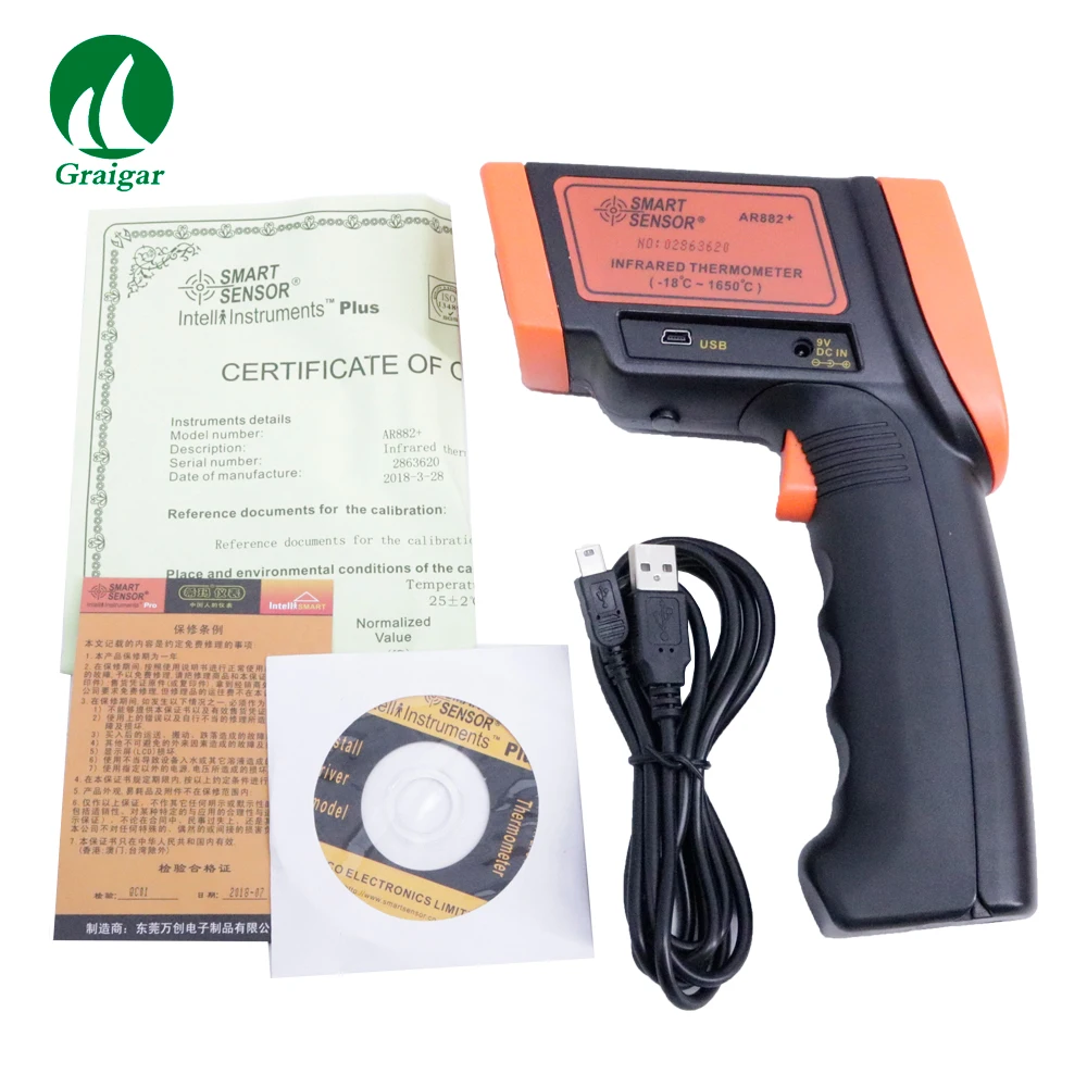 

Smart Sensor AR882+ High Temperature Noncontact Infrared Thermometer Wavelength & Response Time (8-14)um&500ms