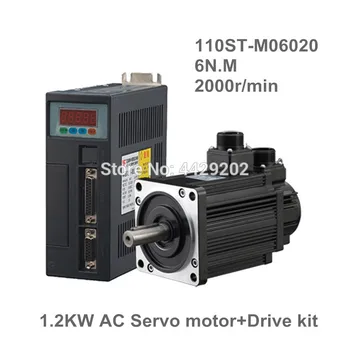 

110ST-M06020 220V 1200W AC Servo motor 1.2KW 2000RPM 6N.M. servomotor Single-Phase ac drive permanent magnet Matched Driver