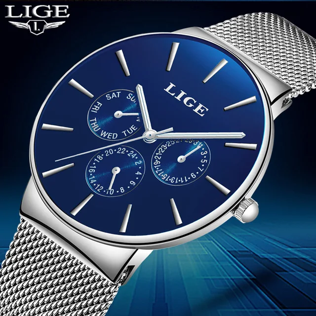

Mens Watches LIGE Top Brand Luxury Waterproof Ultra Thin Date Clock Male Full Steel Casual Quartz Watch Men Sports Wrist Watch