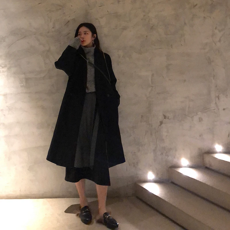 Mode Ceintures Jupe mollet Femme Automne Cru Patchwork Loisirs Gris Noir Laine Tempérament Femelle De Mi wCPqa