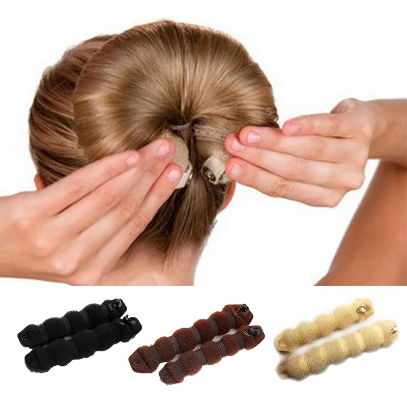 

New Fashion 2pcs Sponge Hair Styling Donut Bun Maker Chrismas Magic easy using Former Ring Shaper Styler Tool 3 colors