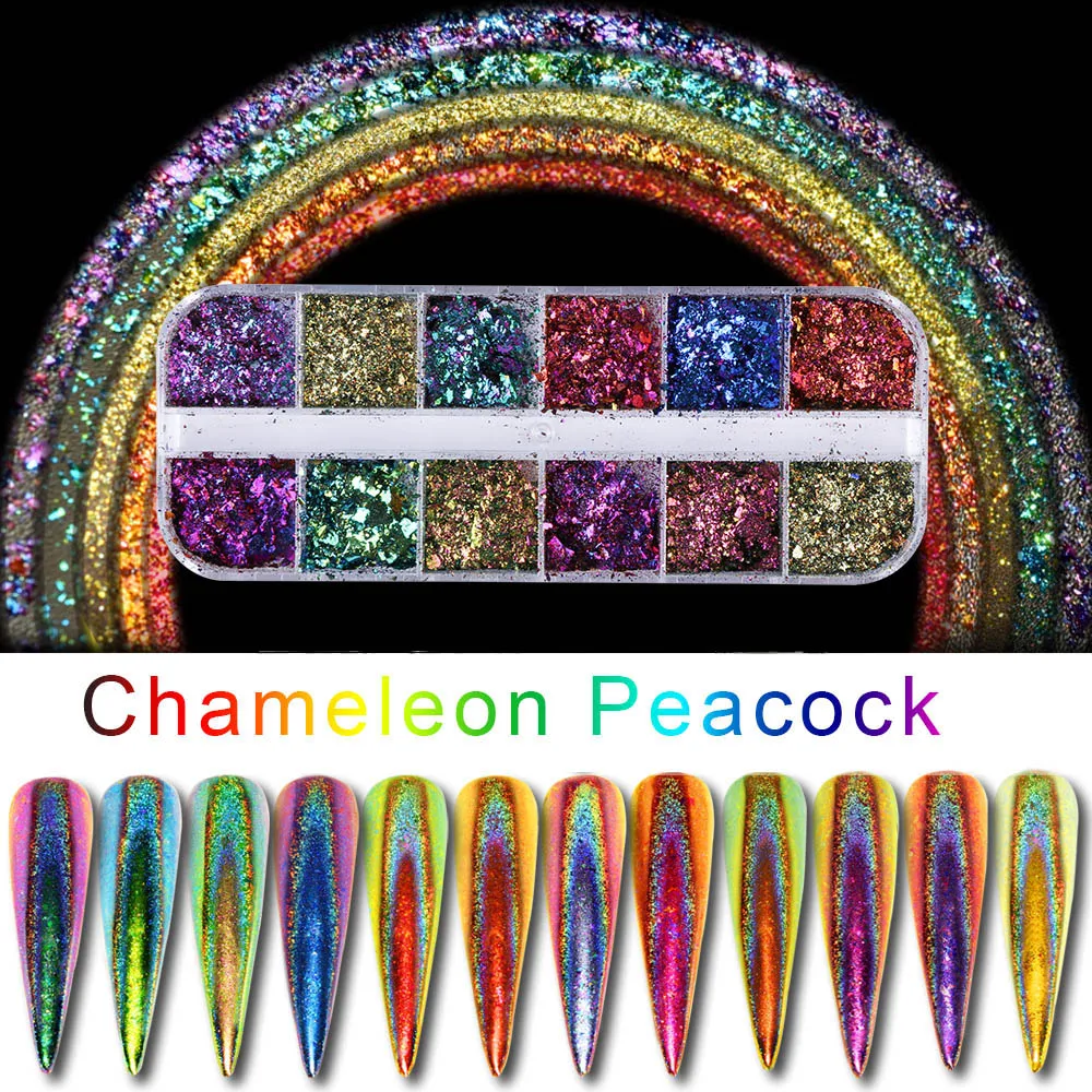 

1 Box Beauty Mirror Chameleon Laser Glitter Nail Flakes Irregular Bling Bling Shinning Sequins DIY Manicure Tips Nail Tool TRQC