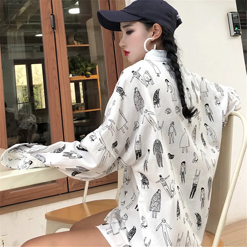 Korobov Harajuku для женщин Новинка 2019 года Blusas корейский характер печати Блузка