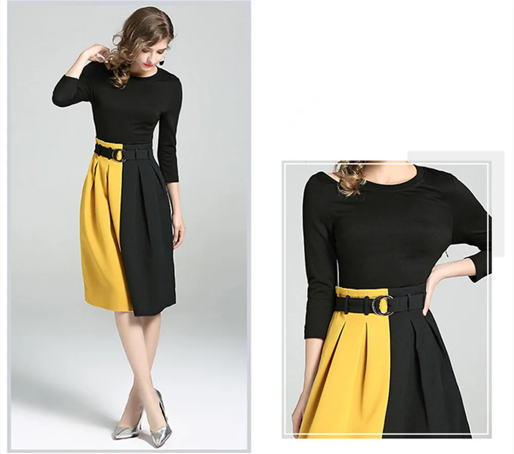 Fashion contrast color dress A Line Office Lady dress Autumn Bodycon Dress Vestidos Hollow out Patchwork Dresses Spring  (9)
