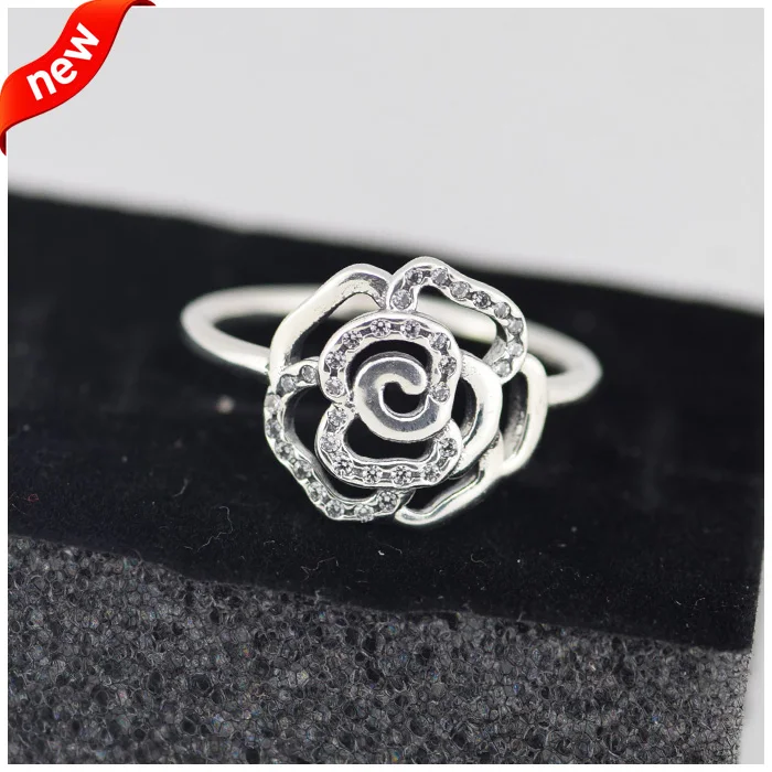 

100% 925 Sterling Silver Rings for Women Clear CZ Rose Finger Ring Fine Jewelry Wedding Party Gift Bague Femme