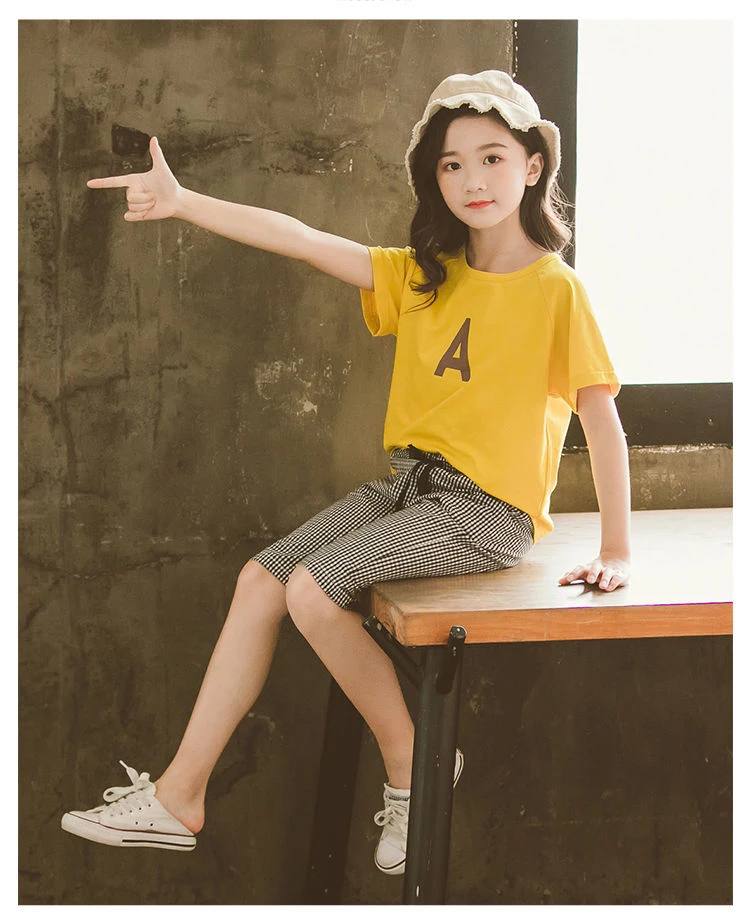Conjuntos de Roupas Camiseta + Shorts Roupas da Menina Novas Meninas Verão Menina Manga Curta 2 Pcs Ternos Crianças 2020 7 Conjuntos de roupas