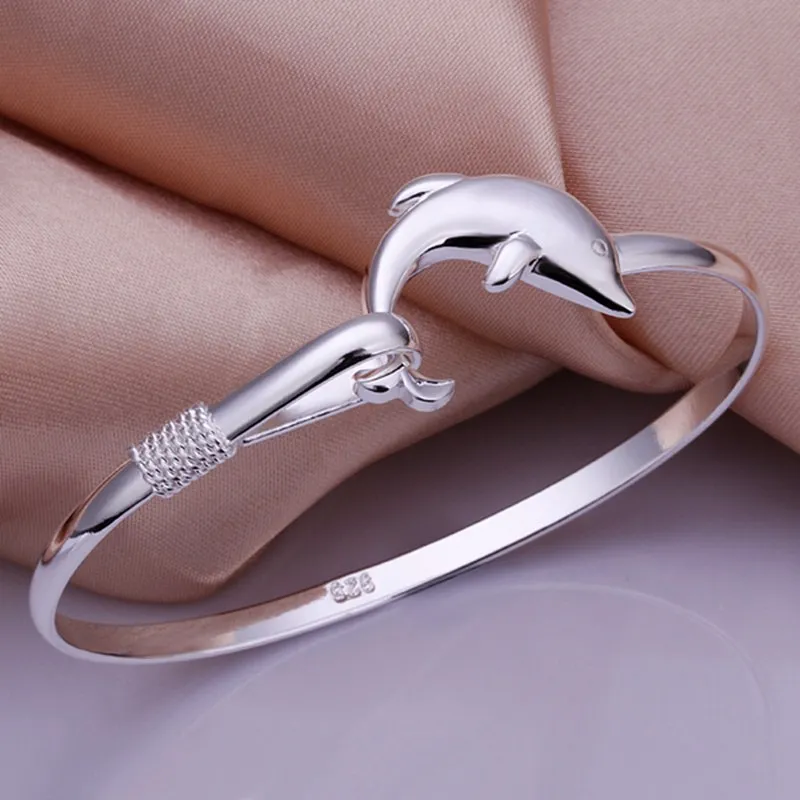 

fine 925 sterling silver Bangle 925-sterling-silver jewelry dolphin bracelets bangles for women men SK178
