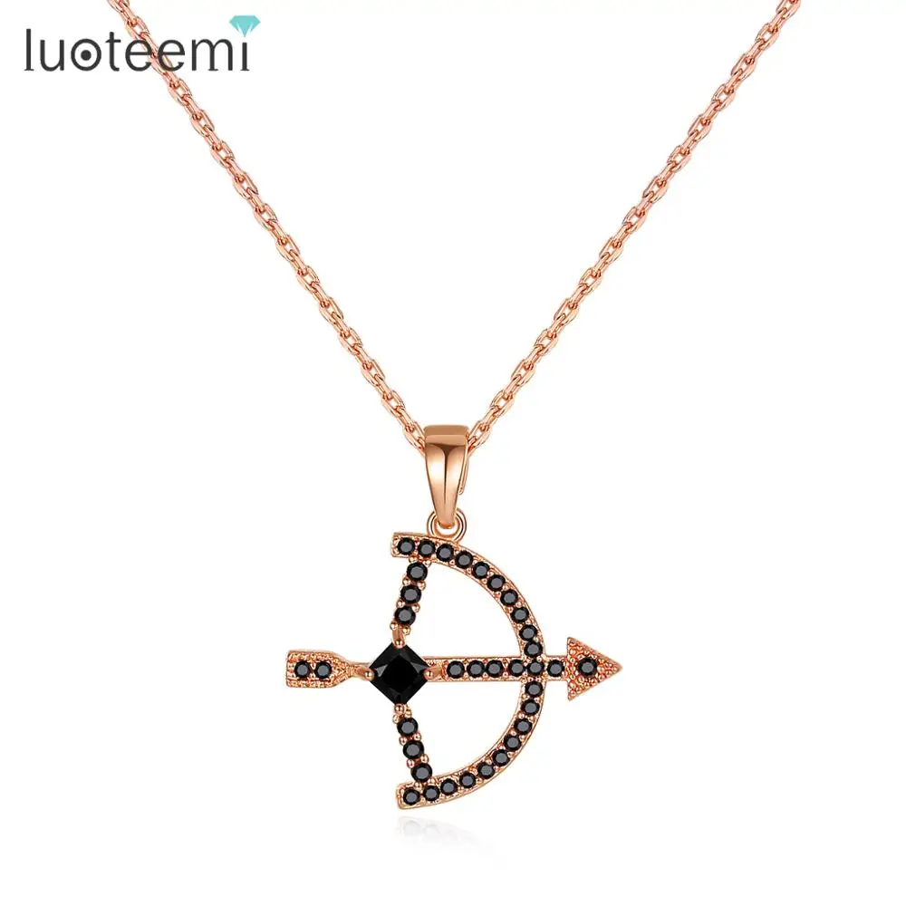 

LUOTEEMI Design Bow and Arrow Pendant Necklace for Women Dating Luxury CZ Exquisite Black Stone Two Colors Choker Christmas Gift