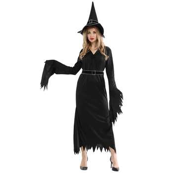 

Halloween Cosplay Costumes Scary Vampire Witch Costume for Women Medieval Victorian Masquerade Costume Black Fancy Maxi Dress