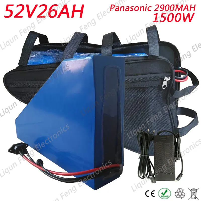 Best 1500W 51.8V 26AH Triangle Battery 52V Electric bike battery pack 52V 26.1AH Li-ion battery Free Bag use Panasonic 2900MAH cell 0 Best 1500W 51.8V 26AH Triangle Battery 52V Electric bike battery pack 52V 26.1AH Li-ion battery Free Bag use Panasonic 2900MAH cell 0